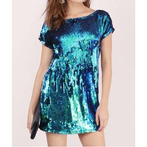 Tobi Startstruck Green Sequin Shift Dress Womens Size Small